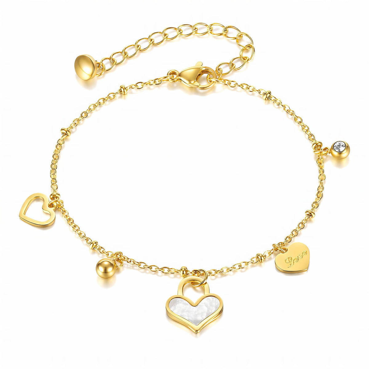 Hearts PVD Gold-Plated Steel Bracelet - Intensity