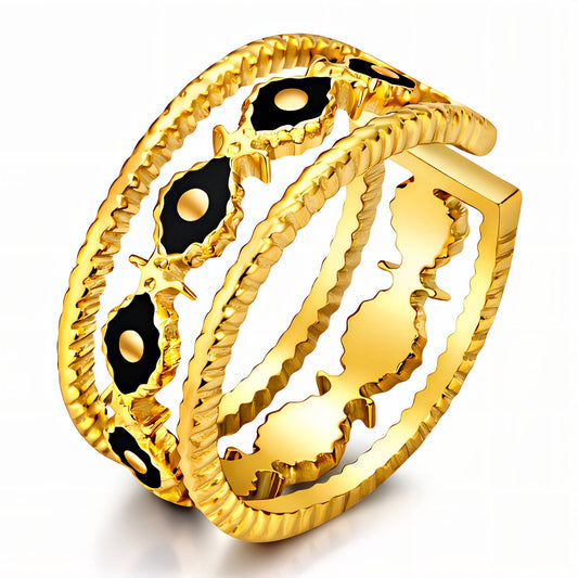 Evil Eyes PVD Gold-Plated Stainless Steel Ring - Intensity
