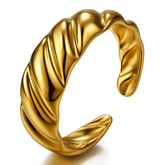Croissant PVD Gold-Plated Stainless Steel Ring - Intensity