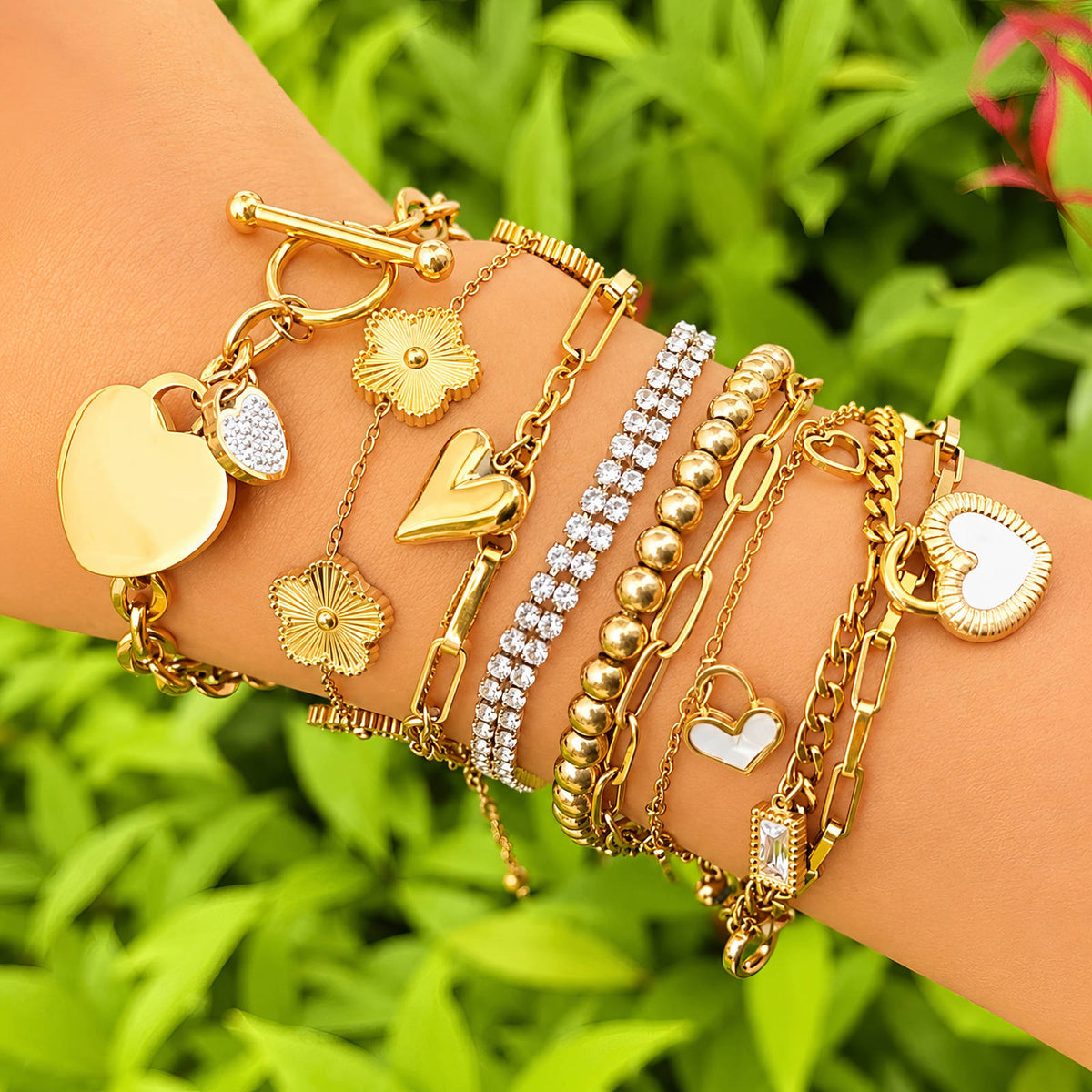 Hearts PVD Gold-Plated Steel Bracelet - Intensity