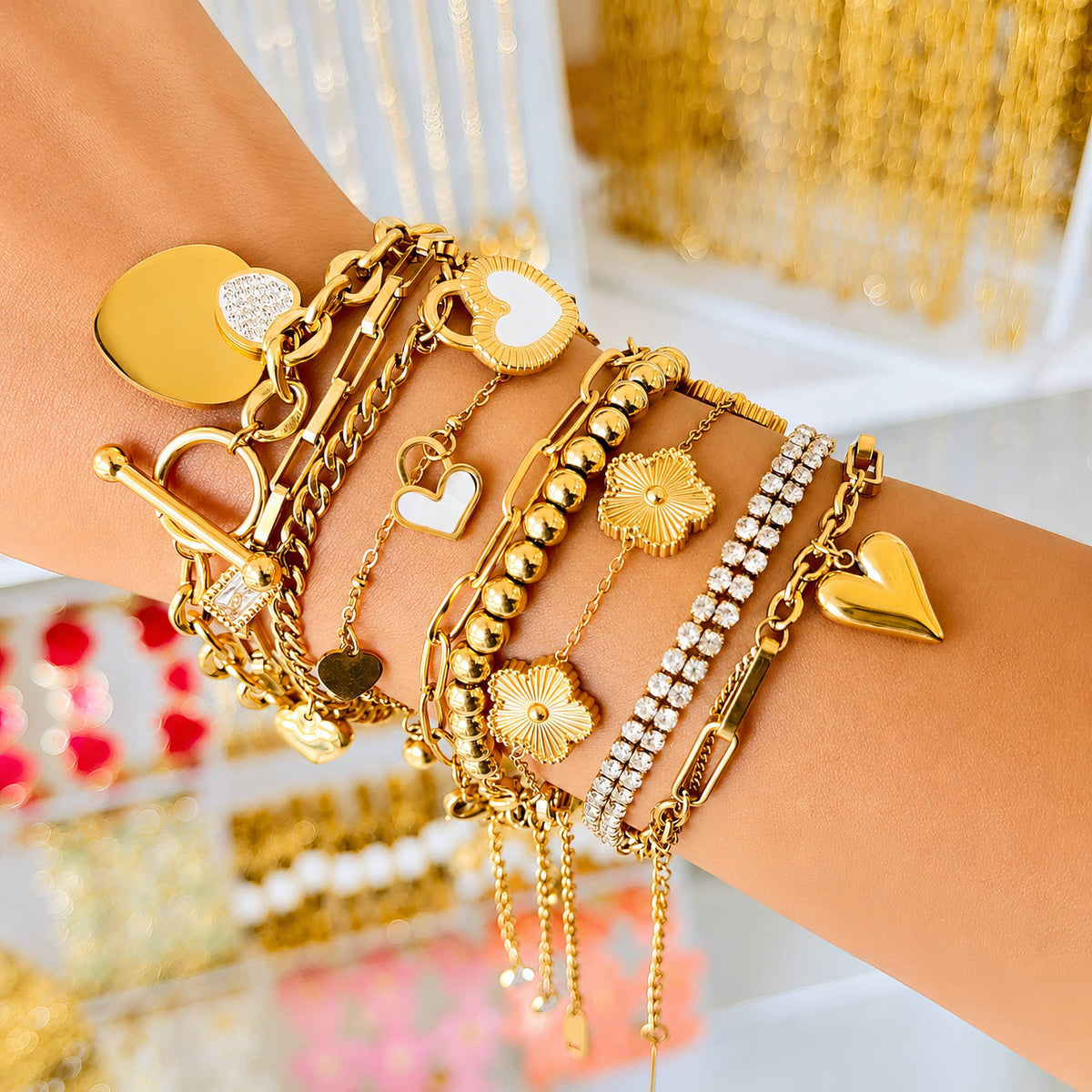 Hearts PVD Gold-Plated Steel Bracelet - Intensity