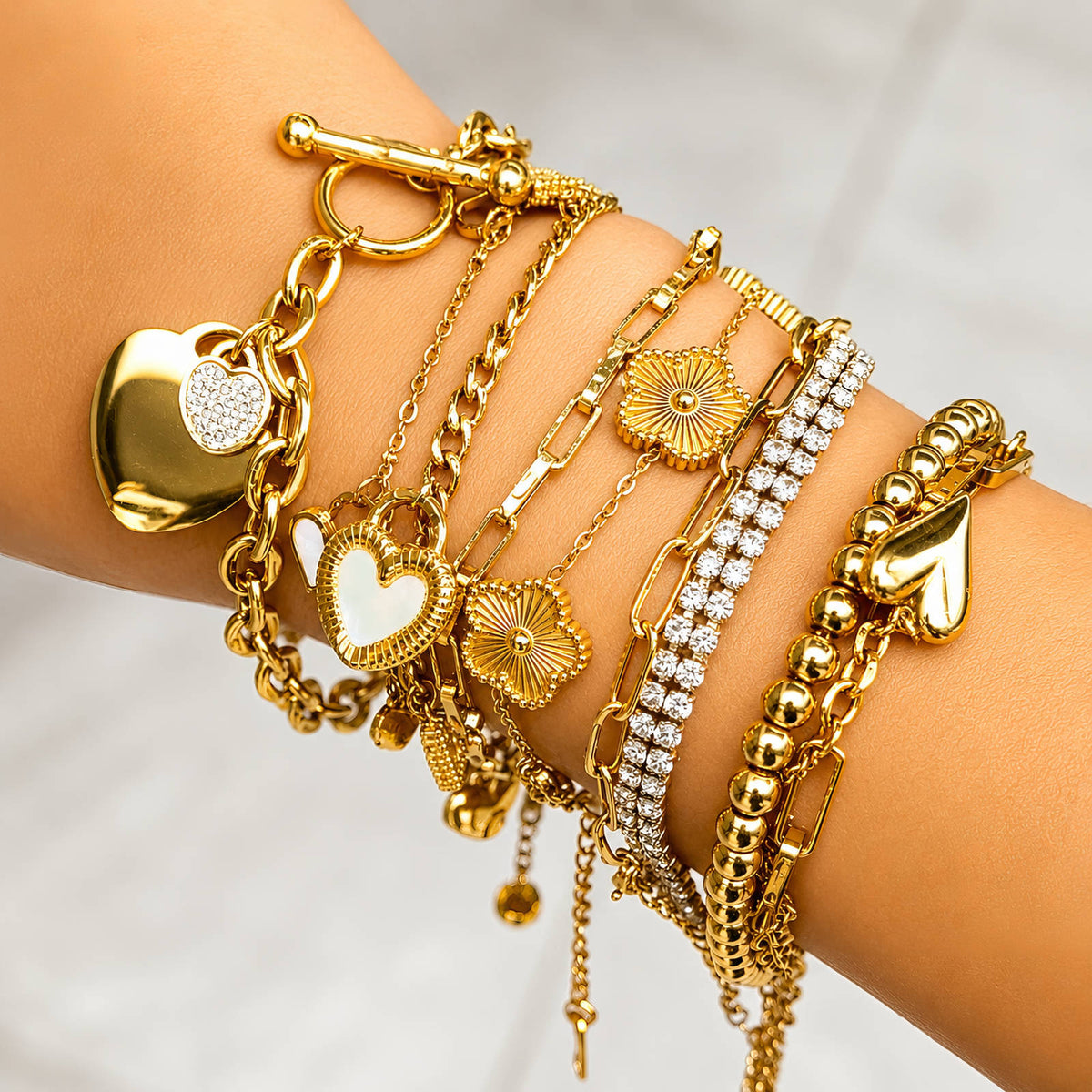 Hearts PVD Gold-Plated Steel Bracelet - Intensity