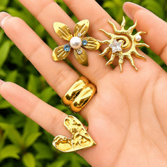 Sun PVD Gold-Plated Stainless Steel Ring - Intensity