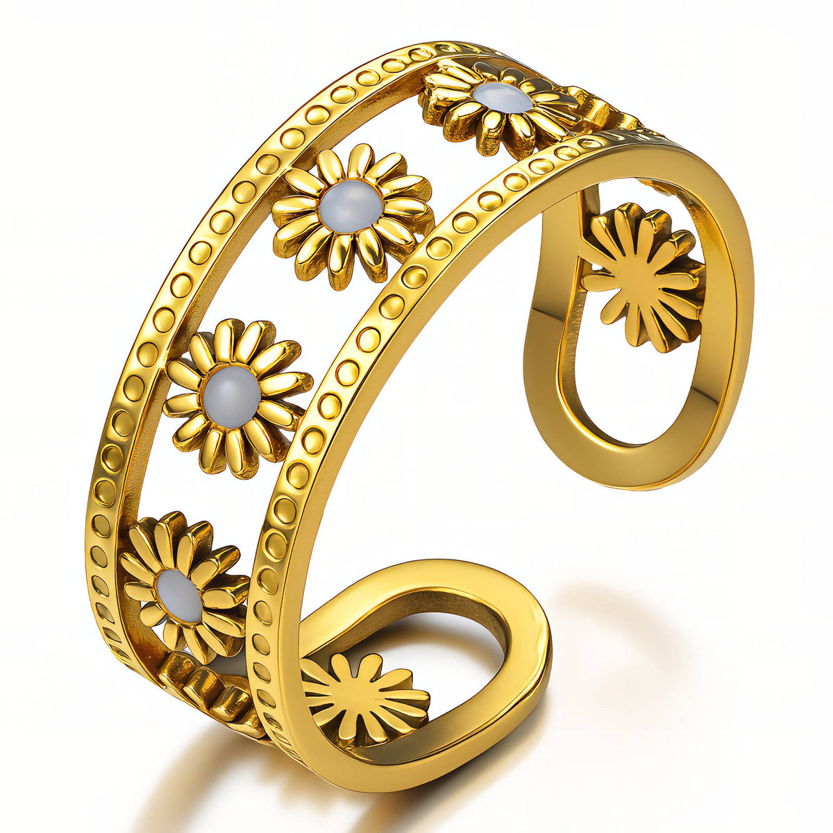 Flower Meadow PVD Gold-Plated Steel Ring - Intensity