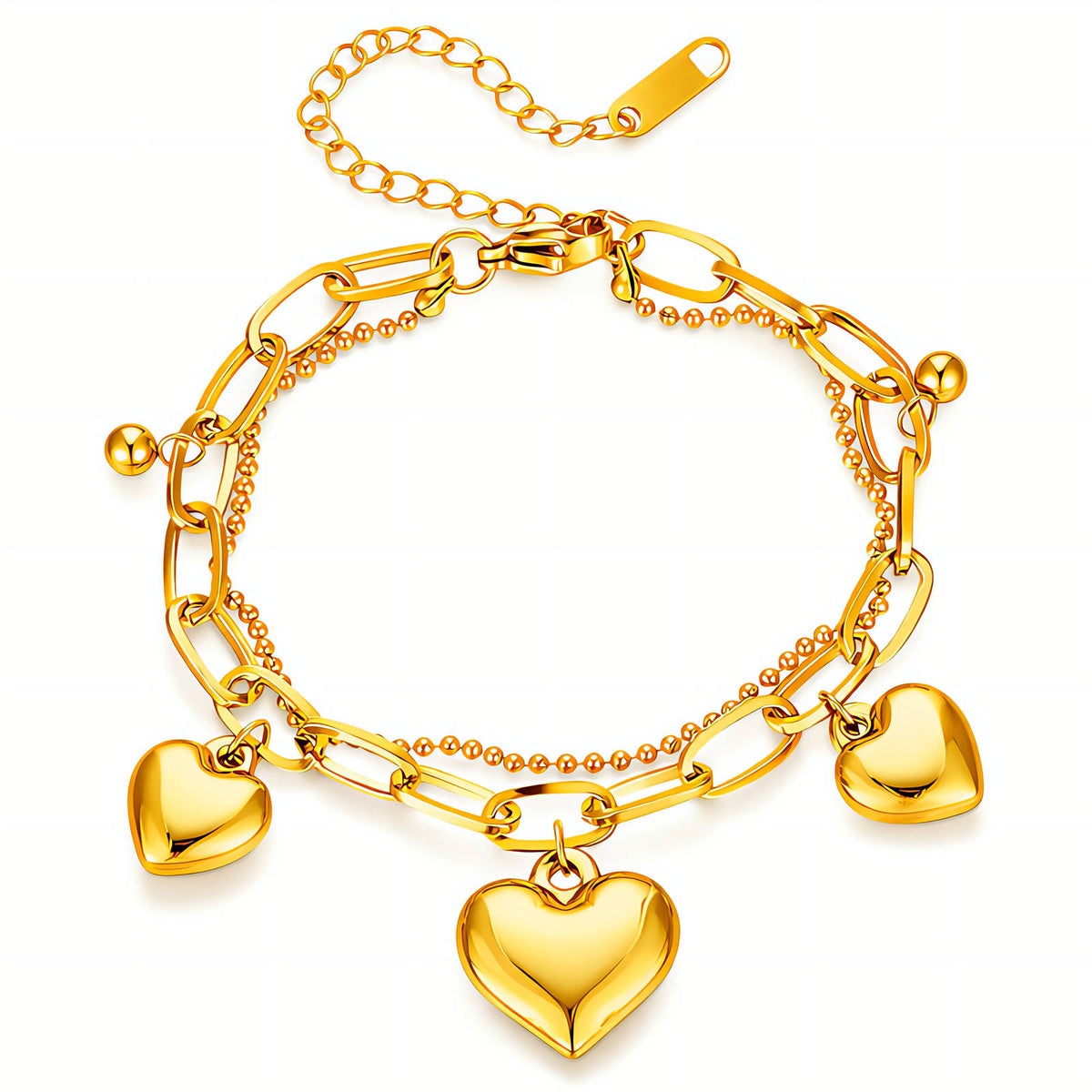 Hearts PVD Gold-Plated Steel Bracelet - Intensity