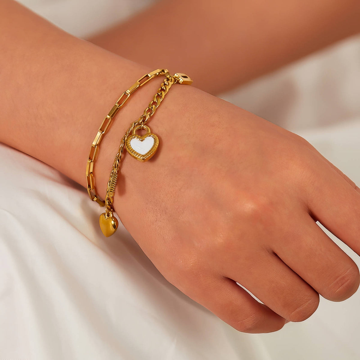Hearts PVD Gold-Plated Steel Bracelet - Intensity