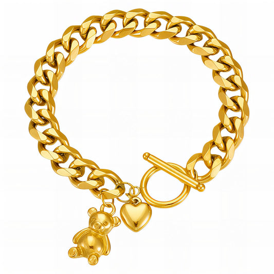 Hearts PVD Gold-Plated Steel Bracelet - Intensity