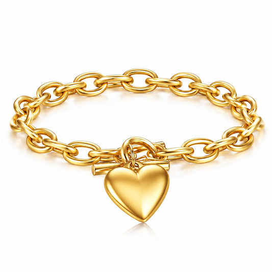 Engraving-ready Heart PVD Gold-Plated Steel Bracelet - Intensity