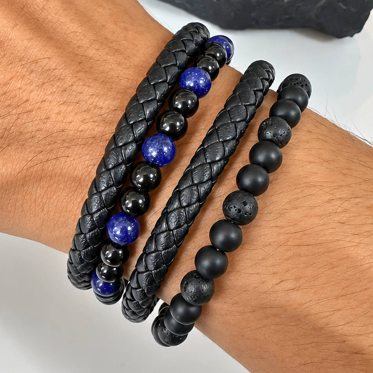 Men's Black PVD (TiCN) Leather Bracelet - Prime Code