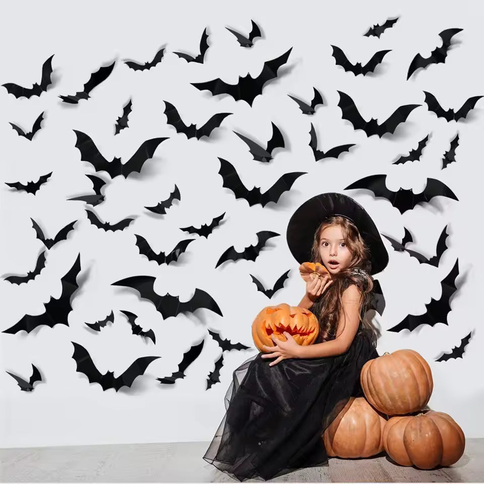 12-Pack Purple LED Bat Wall Stickers | Glow in the Dark 3D Halloween Window Decor