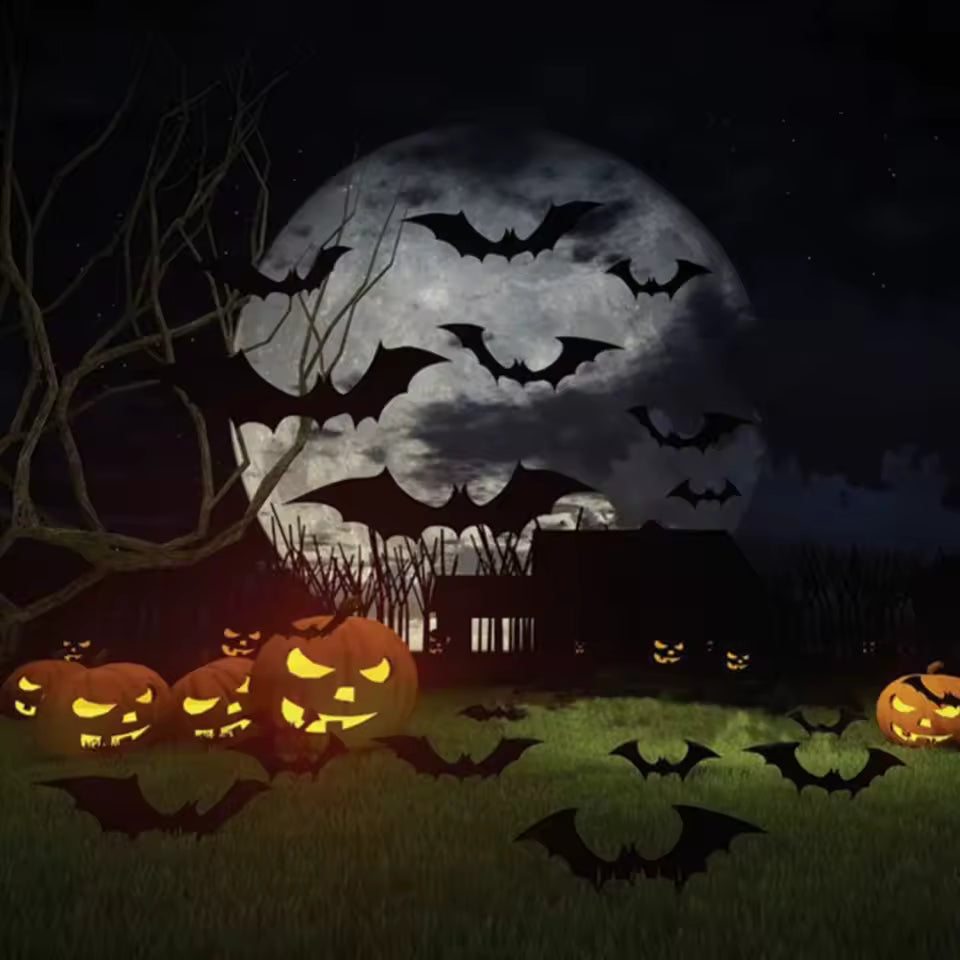 12-Pack Purple LED Bat Wall Stickers | Glow in the Dark 3D Halloween Window Decor