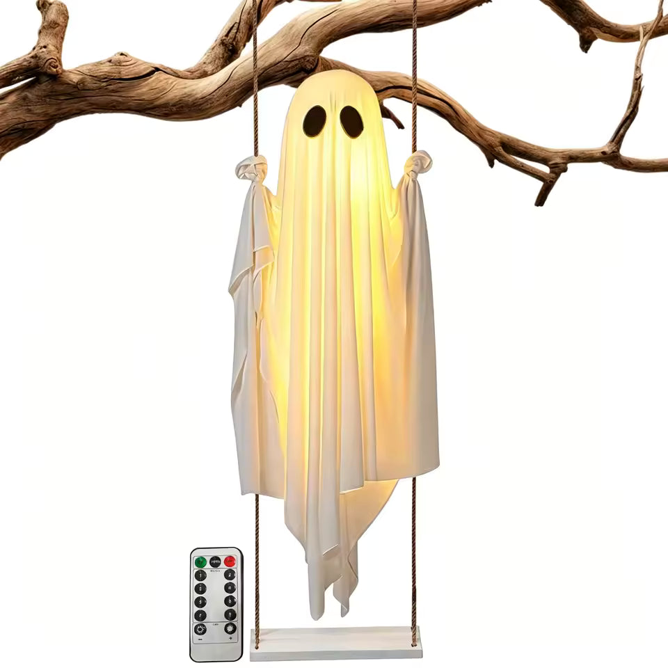 Glowing LED Ghost Swing Lantern | Halloween Decor