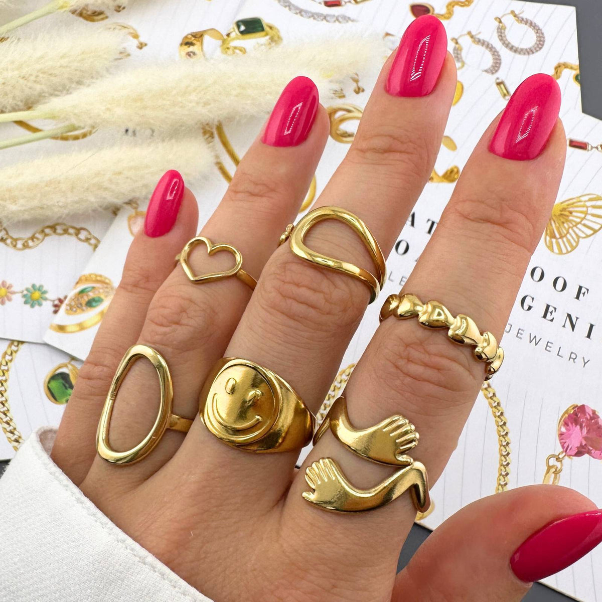 Hearts PVD Gold-Plated Stainless Steel Ring - Intensity