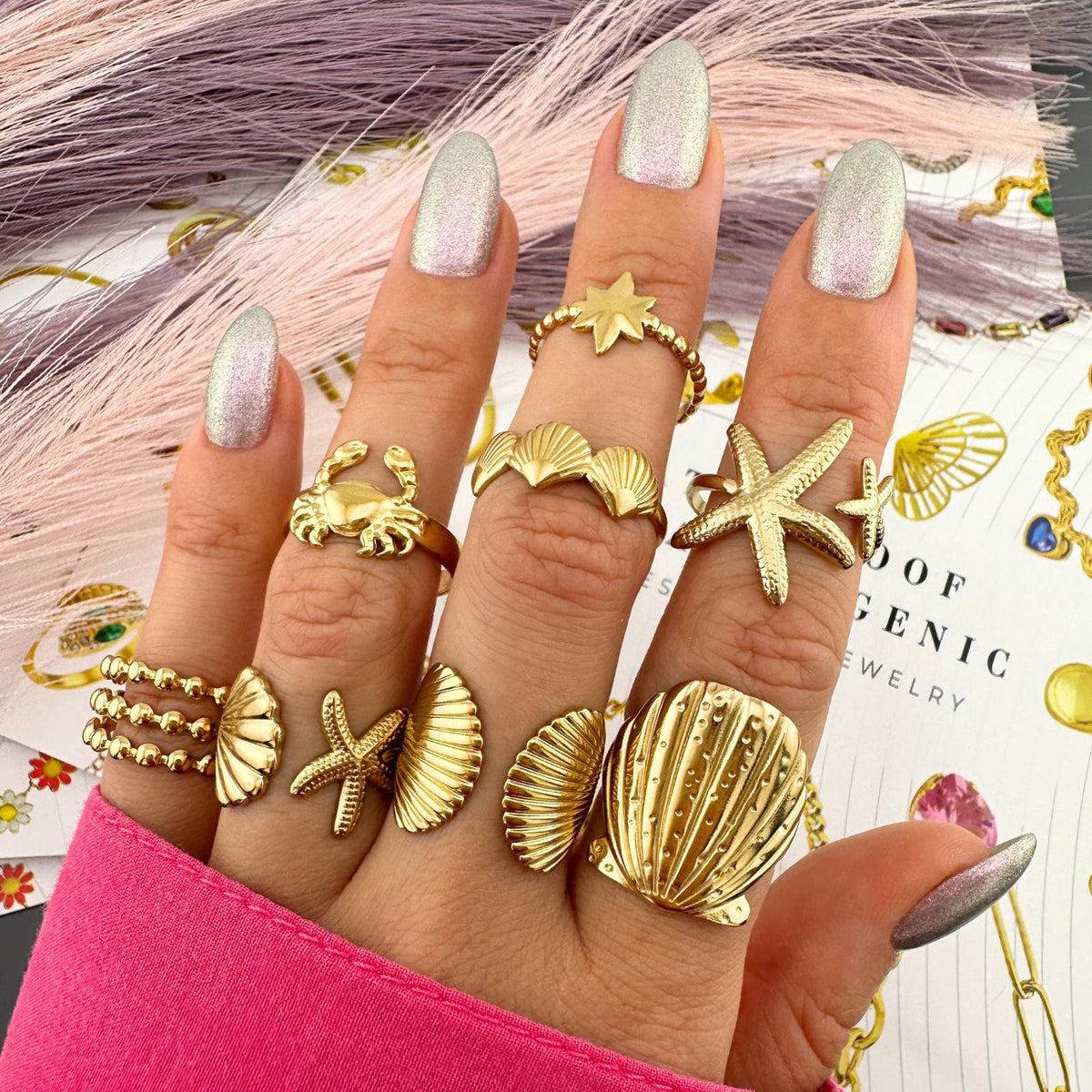 Seashells PVD Gold-Plated Stainless Steel Ring - Intensity