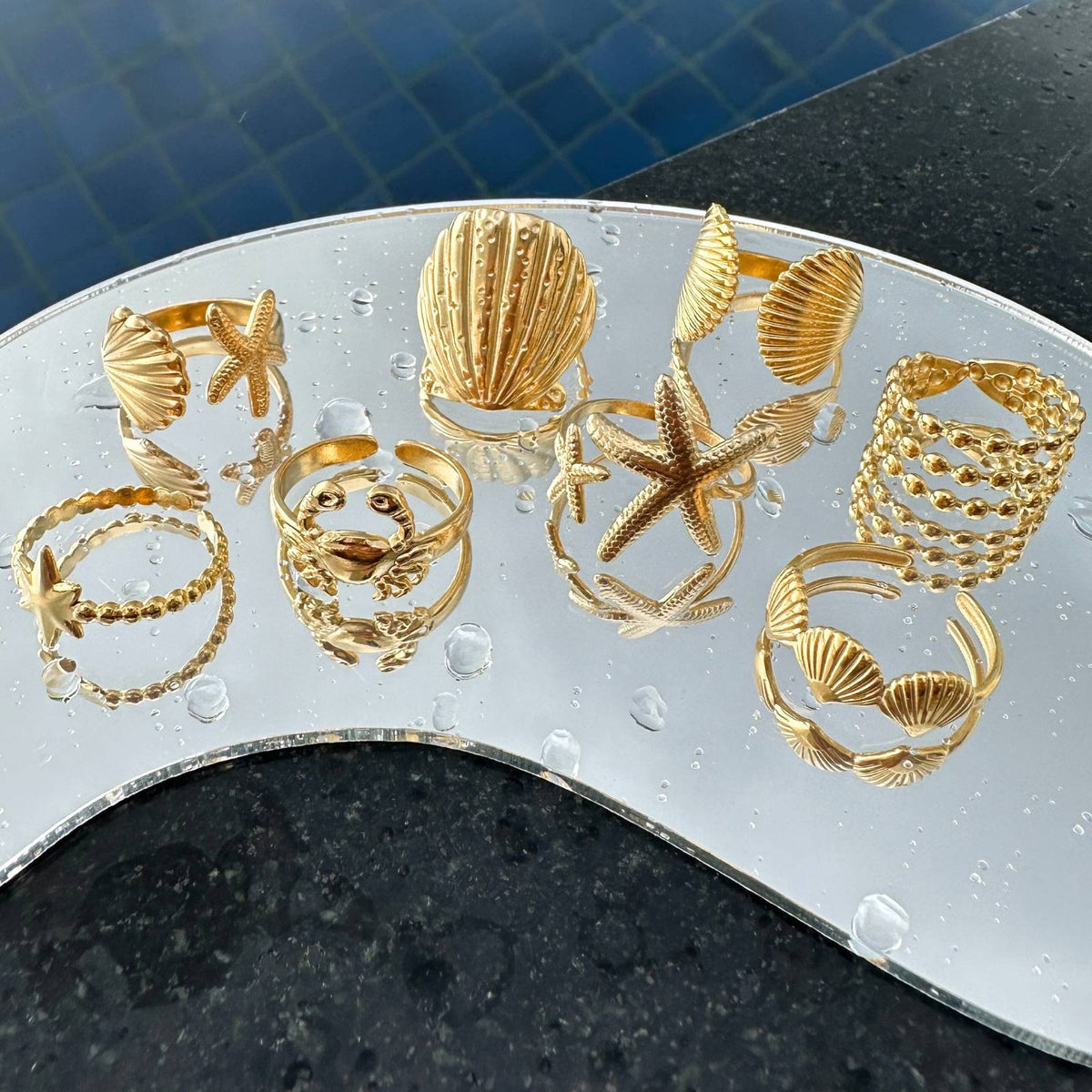 Seashells PVD Gold-Plated Stainless Steel Ring - Intensity