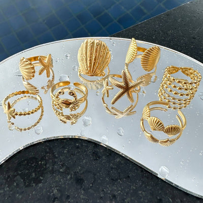 Seashells PVD Gold-Plated Stainless Steel Ring - Intensity