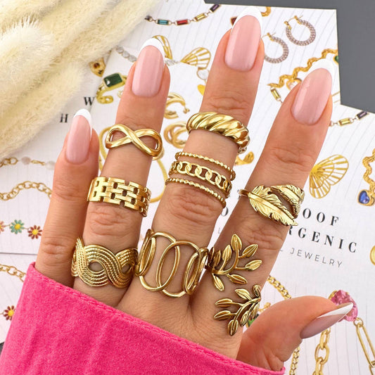 Croissant PVD Gold-Plated Stainless Steel Ring - Intensity