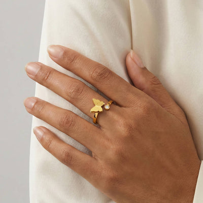Butterfly PVD Gold-Plated Stainless Steel Ring - Intensity