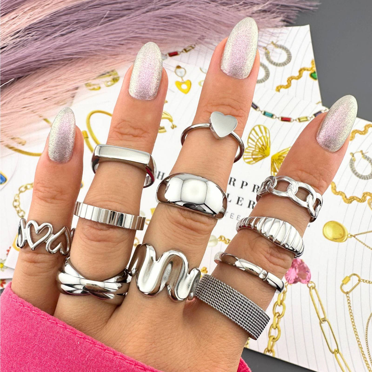 Engraving-ready Hearts Stainless Steel Ring - Intensity