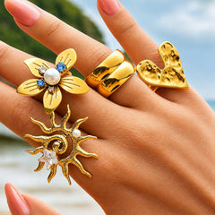 Sun PVD Gold-Plated Stainless Steel Ring - Intensity