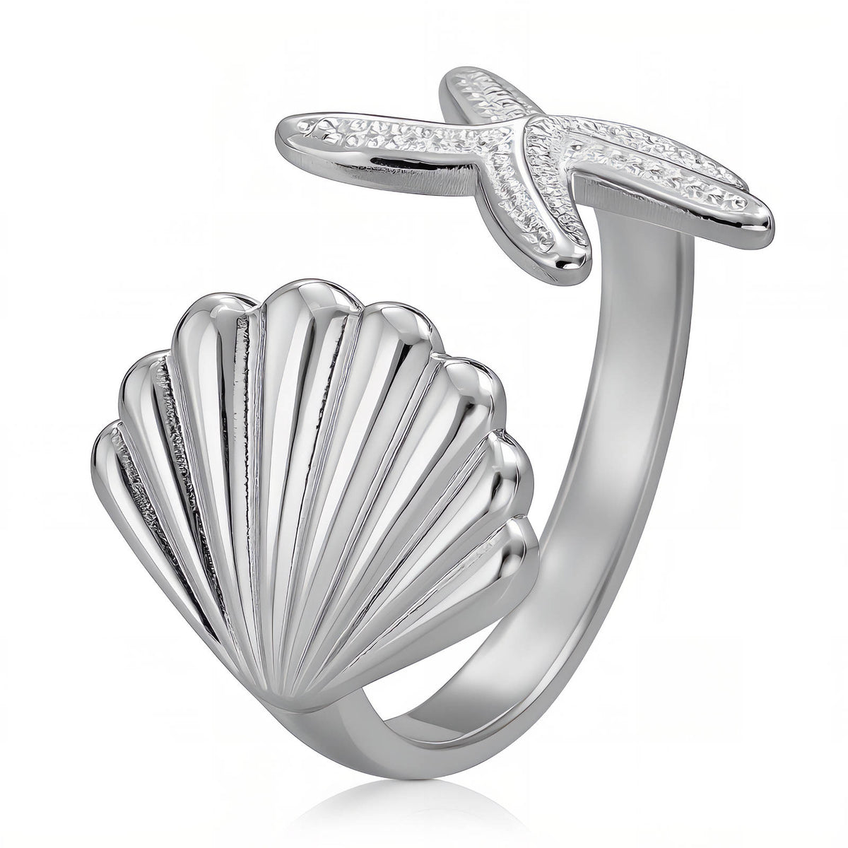 Starfish And Seashell Stainless Steel Ring - Intensity