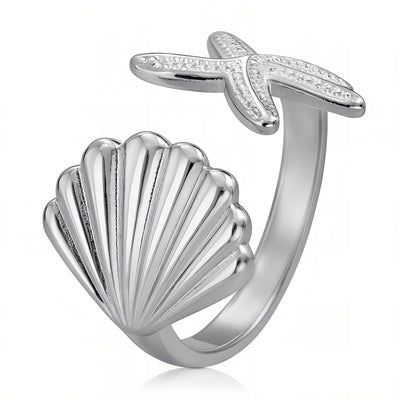 Starfish And Seashell Stainless Steel Ring - Intensity