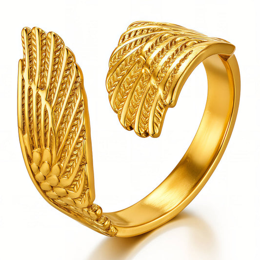 Wings PVD Gold-Plated Stainless Steel Ring - Intensity