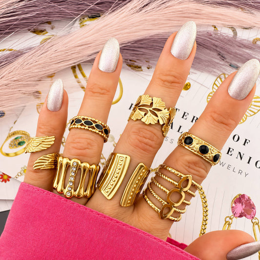 Wings PVD Gold-Plated Stainless Steel Ring - Intensity