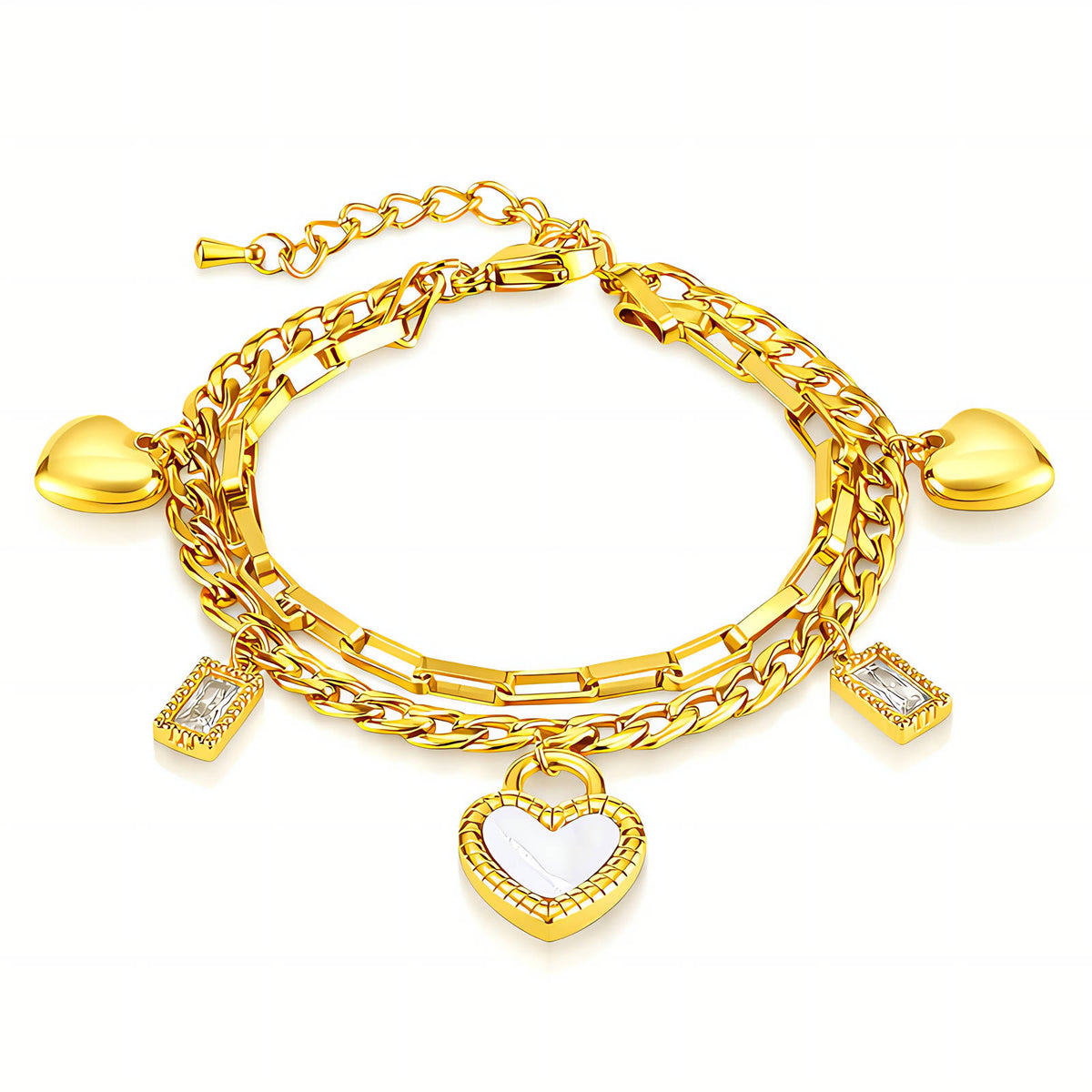 Hearts PVD Gold-Plated Steel Bracelet - Intensity