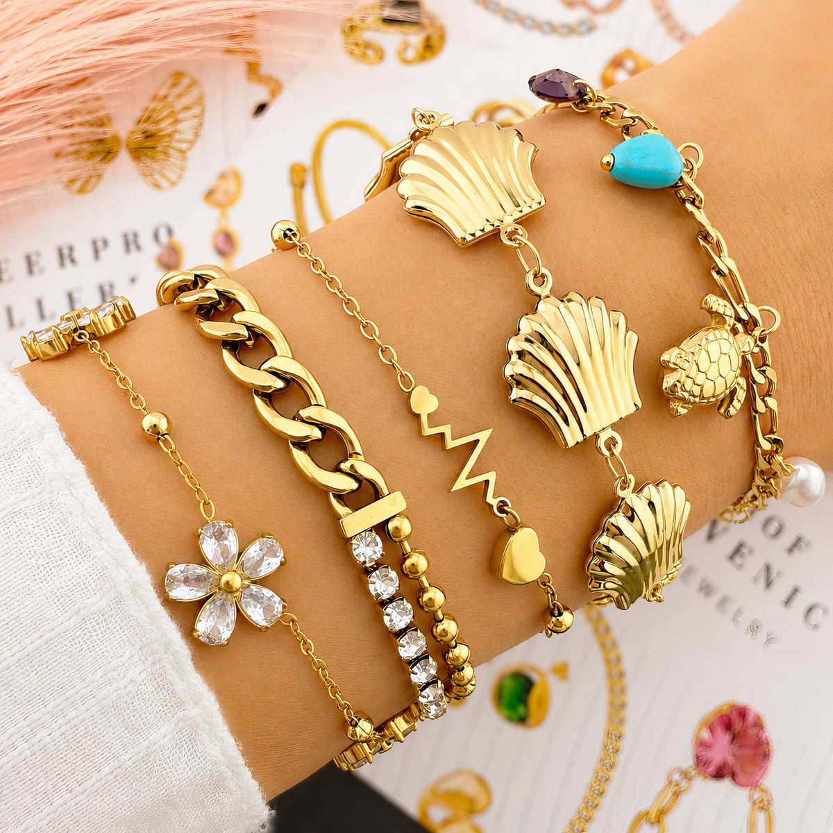 Seashells PVD Gold-Plated Steel Bracelet - Intensity