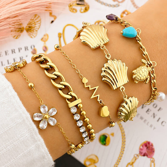 Turtle PVD Gold-Plated Steel Bracelet - Bubble Pop