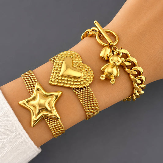 Hearts PVD Gold-Plated Steel Bracelet - Intensity