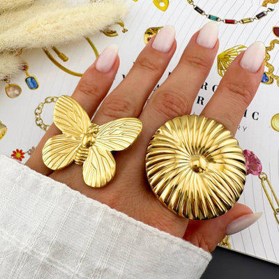Butterfly PVD Gold-Plated Stainless Steel Ring - Intensity