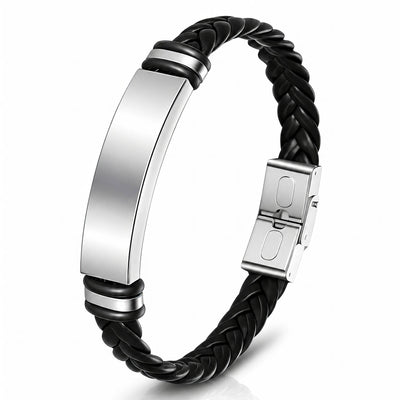 Engraving-ready Men's Leather Bracelet - Prime Code