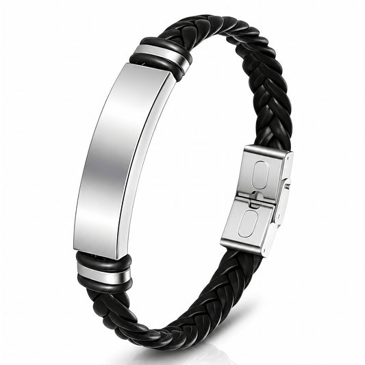 Engraving-ready Men's Leather Bracelet - Prime Code