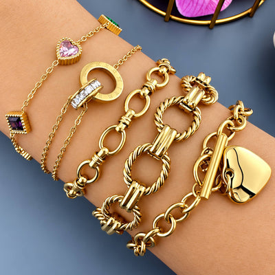 Engraving-ready Heart PVD Gold-Plated Steel Bracelet - Intensity