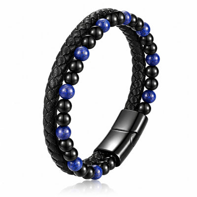 Men's Black PVD (TiCN) Leather Bracelet - Prime Code