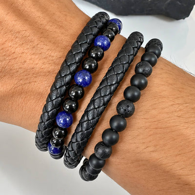 Men's Black PVD (TiCN) Leather Bracelet - Prime Code