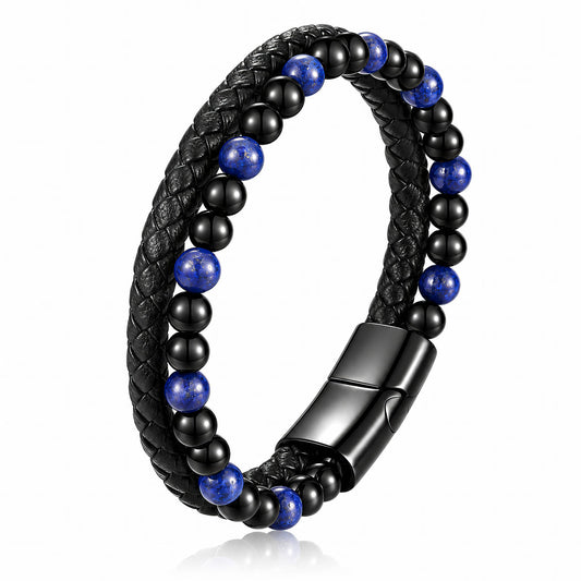 Men's Black PVD (TiCN) Leather Bracelet - Prime Code