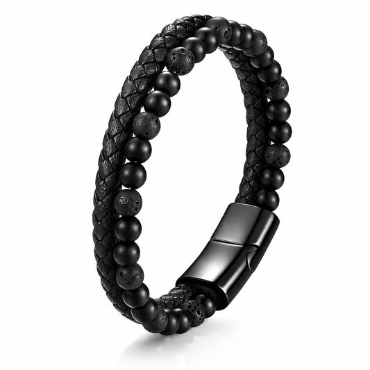 Men's Black PVD (TiCN) Leather Bracelet - Prime Code