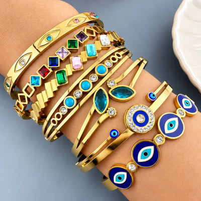 Evil Eyes PVD Gold-Plated Steel Bracelet - Intensity