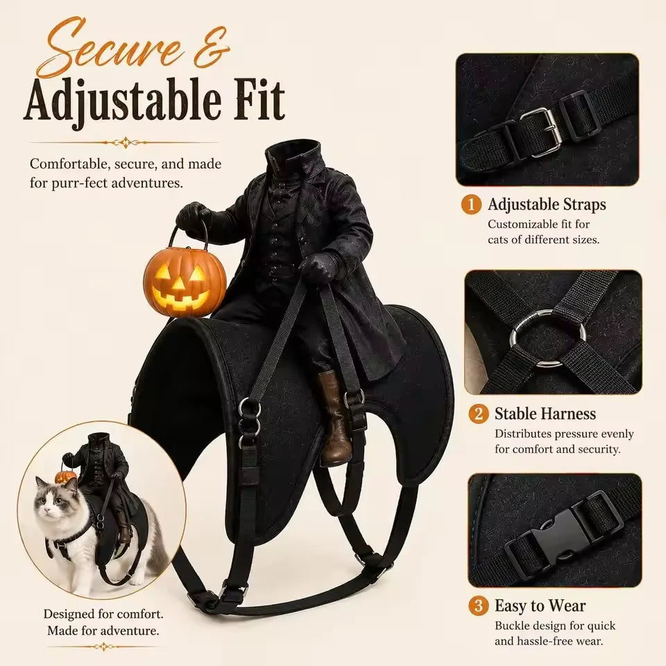 Headless Horseman Cat Costume: 3D Rider Halloween Outfit
