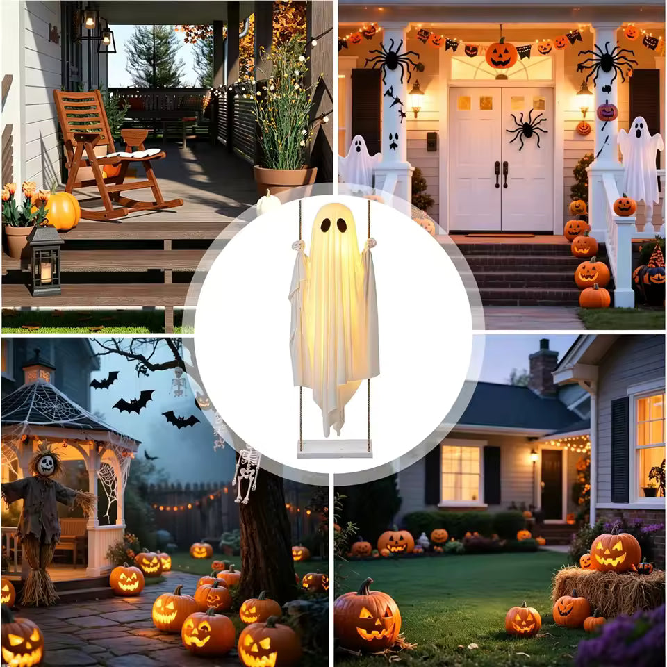 Glowing LED Ghost Swing Lantern | Halloween Decor