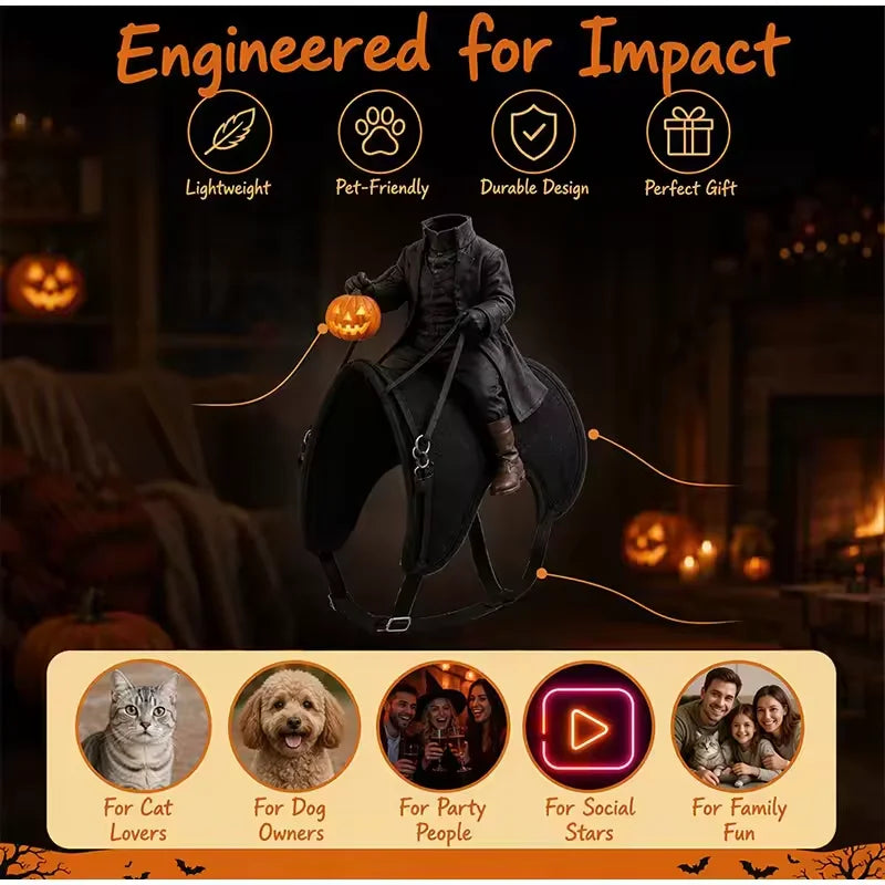 Headless Horseman Cat Costume: 3D Rider Halloween Outfit