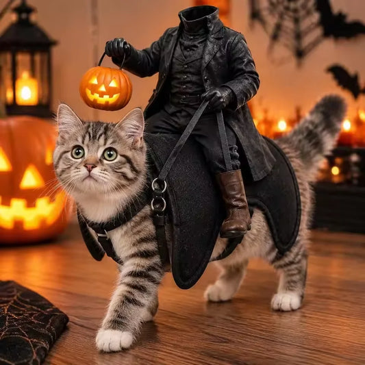Headless Horseman Cat Costume: 3D Rider Halloween Outfit