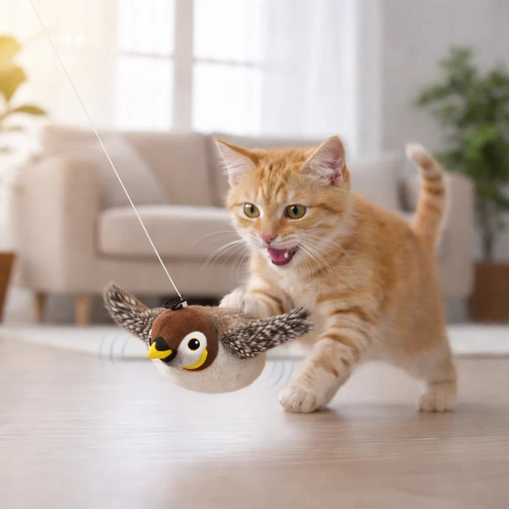 Chirping & Flapping Bird Cat Toy – USB Rechargeable