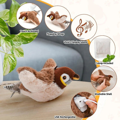 Chirping & Flapping Bird Cat Toy – USB Rechargeable