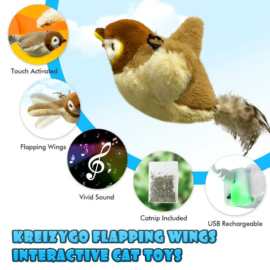 Chirping & Flapping Bird Cat Toy – USB Rechargeable