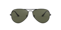 Aviator sunglasses totally in black, sleek black frame with dark lenses
